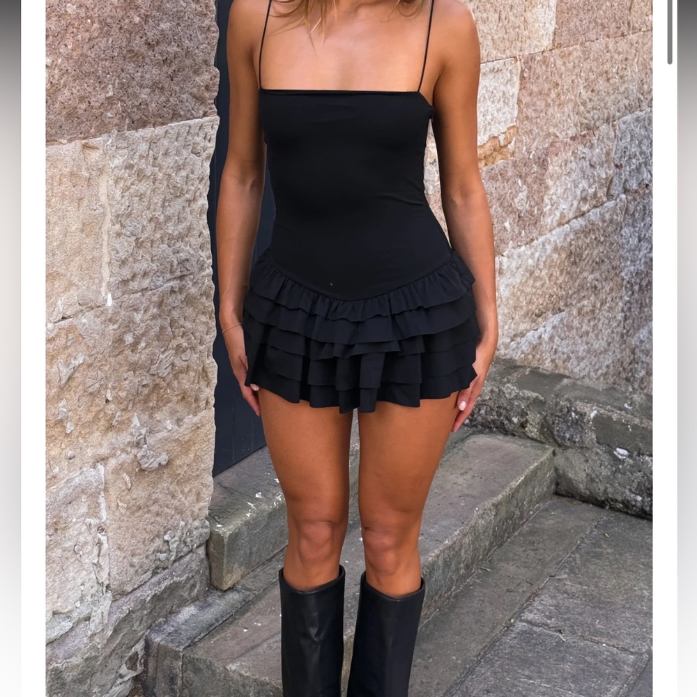 White Fox Boutique Black Ruffle Mini Dress